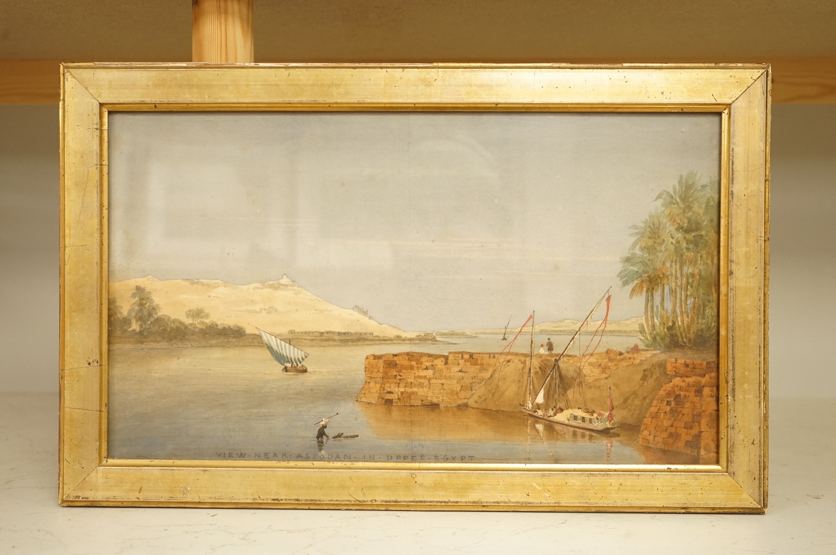 Henry Parke (19th. C), ‘View near Assouan in Upper Egypt’, inscribed and Lacy Gallery label verso, watercolour, 23 x 39cm